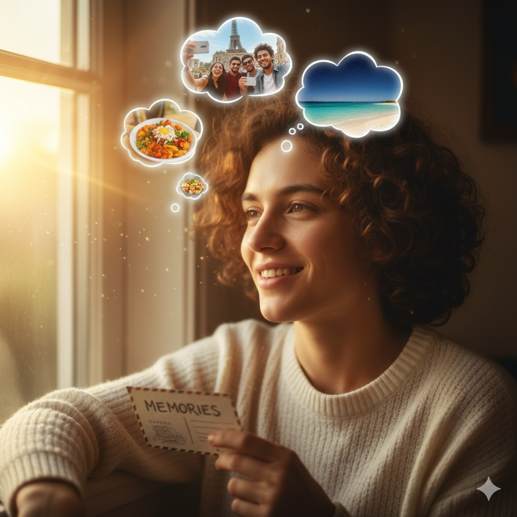 Mujer pensando en sus viajes