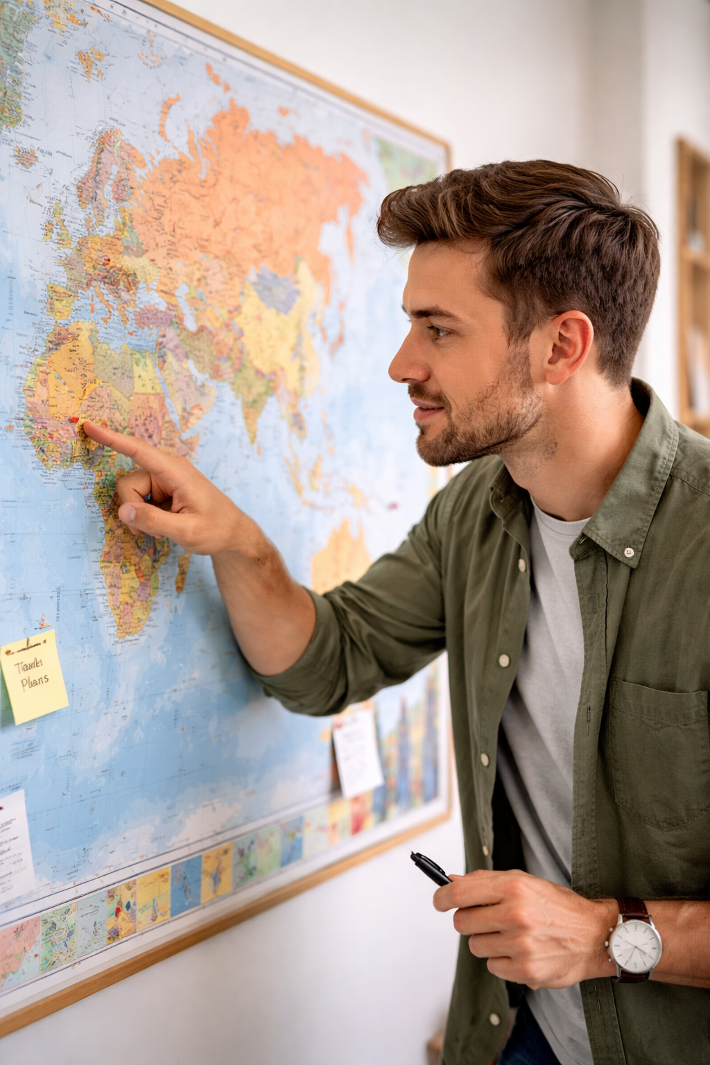 Persona señalando un país en un mapa