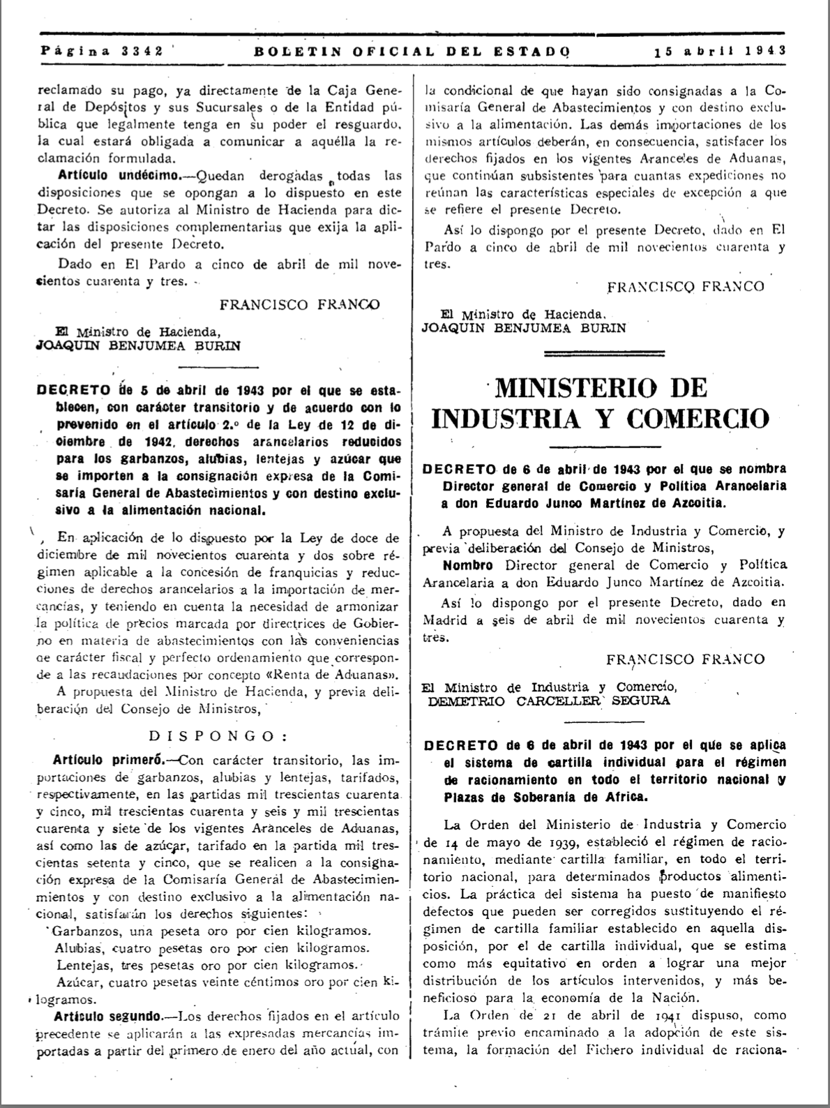  B.O.E. del 15 de abril de 1943 