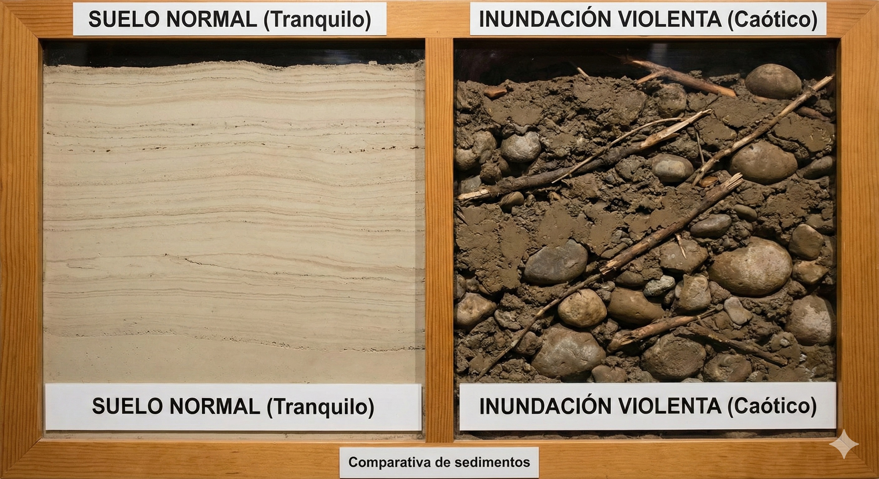 comparacion entre sedimentos finos y gruesos asociados a eventos geológicos tranquilos o violentos