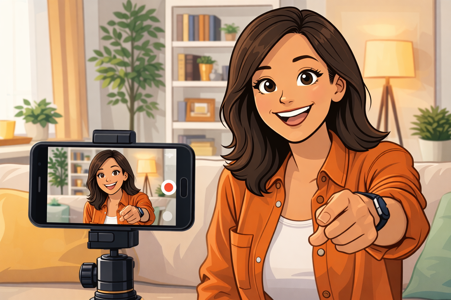 Ana grabándose un vídeo.
